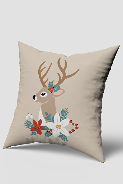 EsnafAli Бежова възглавница с коледен мотив на елен