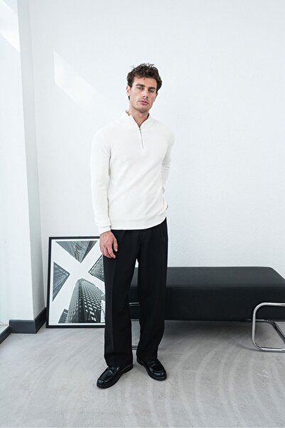 TÜZeMEN Half Zippered Mock Neck Mercerized Knitwear
