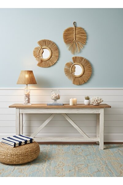 MANOADECO Bohem Rafya Yaprak ve Asimetrik Ayna Seti (3'lü)