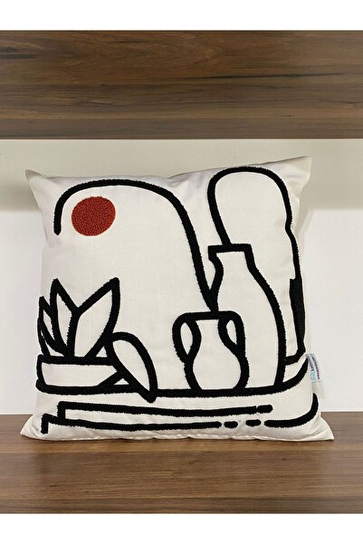 KIRLENTİM غطاء وسادة عصري بنمط زجاجة مزخرف بعملية النقش على الكتان الكريمي