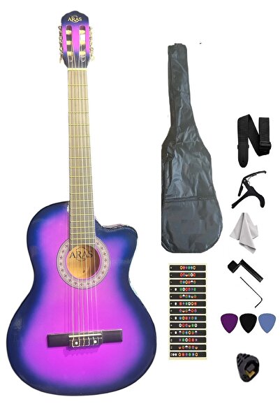 müzikhane Mor Klasik Gitar Kesik Kasa Sap Ayarlı 4/4 Tam Boy Kılıf-pena-askı-kapo-sticker-çevirici-(CBK)