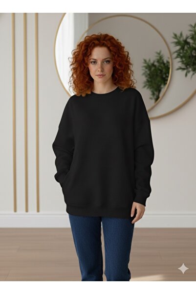 VOICTEC Women's Oversized Crew Neck Fleece-Lined Three Thread Sweatshirt