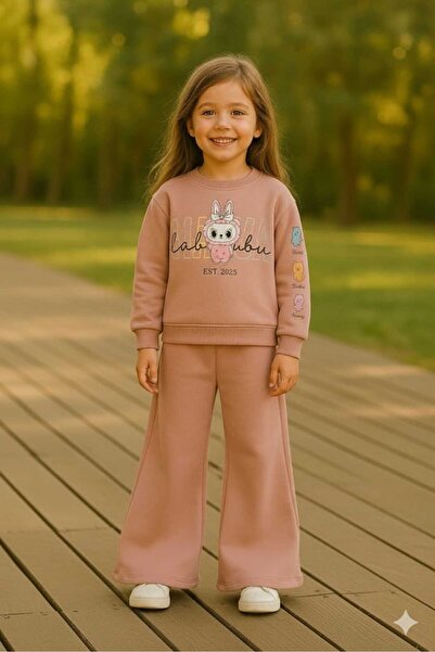 bubiee baby طقم ملابس للفتيات من Labubu Square Character مكون من مبطن بالصوف قطع