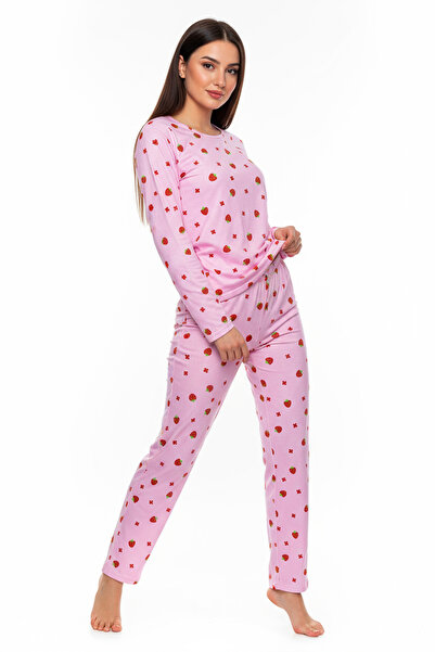 Bravie Crew Neck Suede Pajama Set 6001 Strawberry