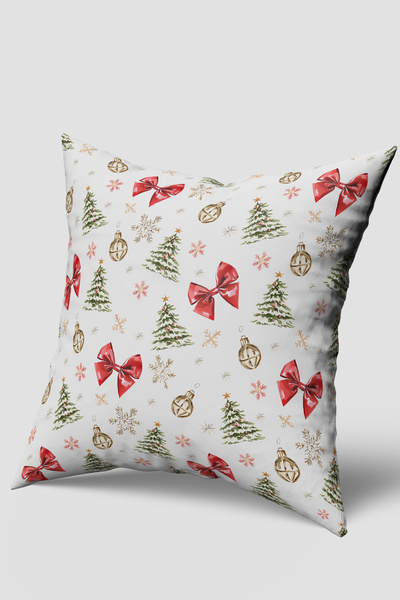 EsnafAli Husă pentru pernă de Crăciun cu model de fundă roșie și copac de pin