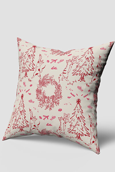 EsnafAli Коледна възглавница с мотив на червена котка и ела