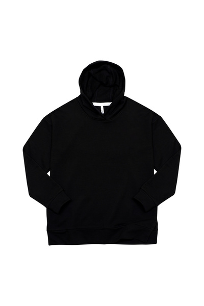 Cottonland Women's Eleni Relaxed Fit Slit Hooded Sweatshirt Black