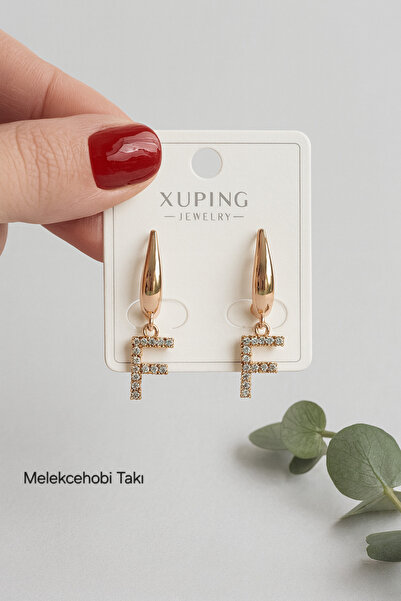 XUPING JEWELRY Rose F Harfi Küpe – 18K Taşlı Kadın Küpe | Melekcehobi Takı