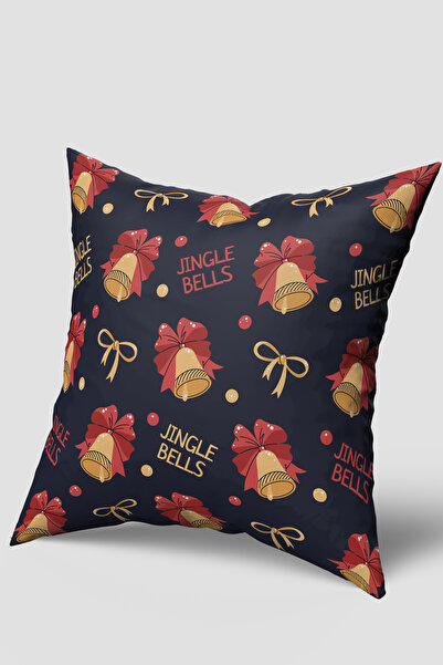 EsnafAli غطاء وسادة مزين بأجراس عيد الميلاد باللون الأزرق الداكن وكتابة JINGL...