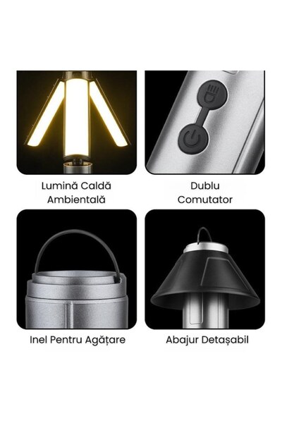 HHERESSY 4-in-1 Multifunctional Flashlight, 3 Modes, 4500mAh Power Bank, Type-C, Waterproof, Grey