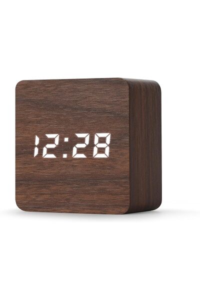 Baytion ساعة منبه LED صغيرة مربعة الشكل مع درجة الحرارة والتاريخ (رمادي)