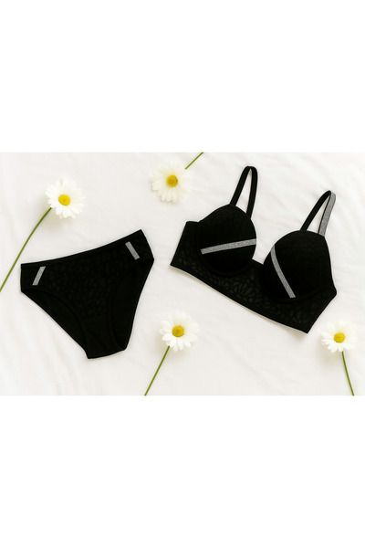 ŞIK VE MUTLU Sim Striped Detail Push up Supported Bra Set