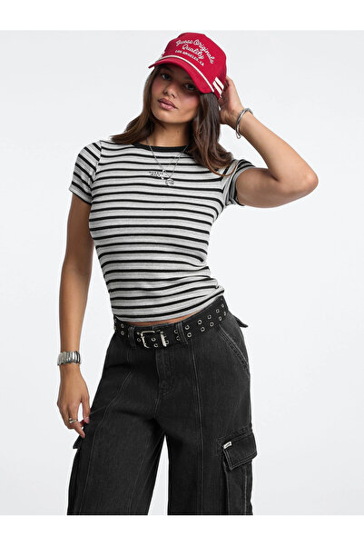 Guess Women's Black Multi-Colored Striped Logo T-Shirt W5Bp52Ka0H1-S9Hg