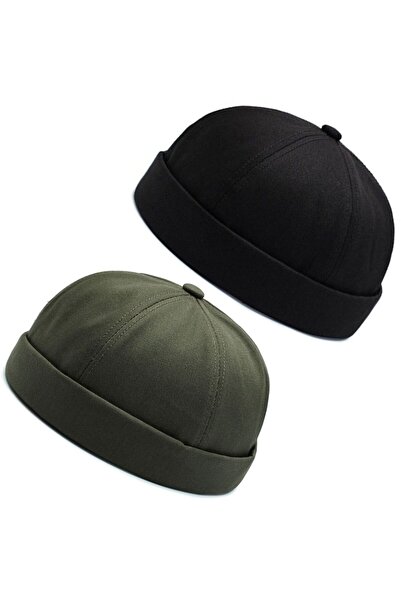 Rupen Kraft Set of 2 100% Cotton Cap Adjustable Docker Hat Summer Skullcap Hat Retro Hat Skullcap Hat