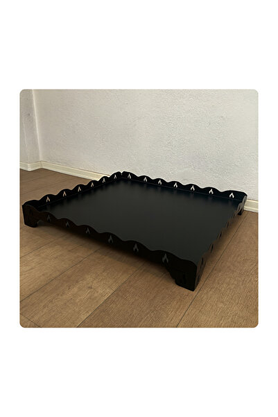 Trabzon Isı Market Metal Şömine Soba Altlığı Ayaklı | Siyah Ateş Desenli (80x80cm)