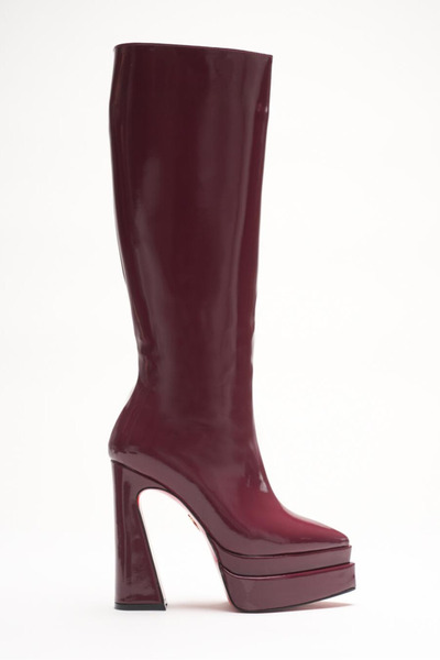 Ayakkabı Ateşi Cizme cu toc înalt cu platformă dublă pentru femei Jolly Burgundy din piele lacuită