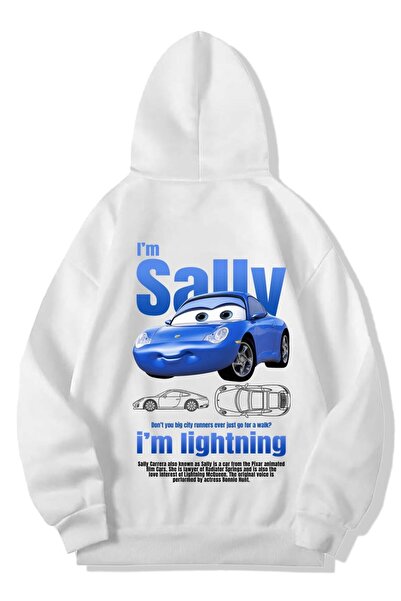 BRF Collection Unisex I'M Sally I'M Lightning Oversized White Hoodie Sweatshirt