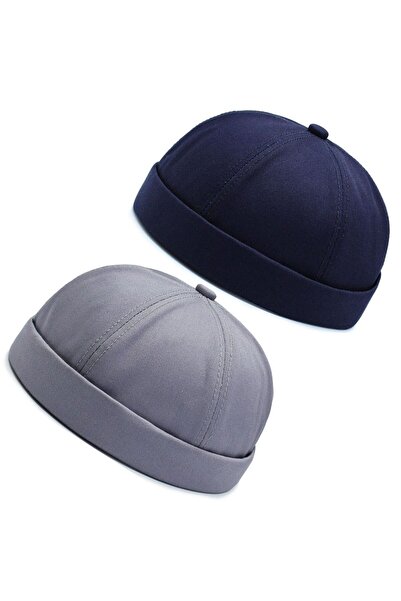 Rupen Kraft Set of 2 100% Cotton Cap Adjustable Docker Hat Summer Skullcap Hat Retro Hat Skullcap Hat
