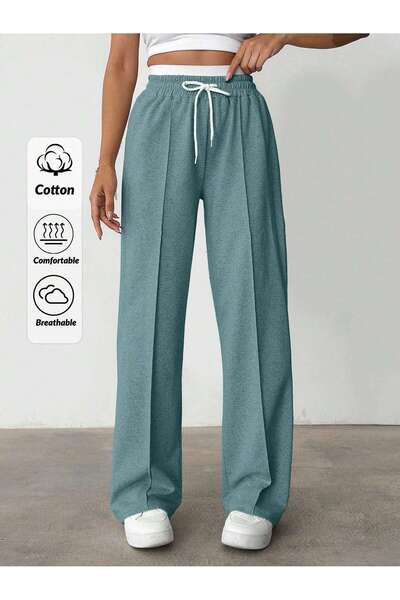 Miyalon Women's Oversized Summer Combed Cotton Fabric Elastic Waist Wide Leg Sweatpants