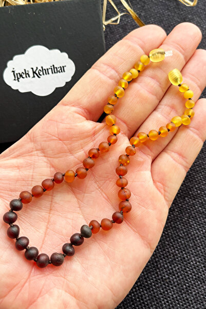 İpek Kehribar Matte Rainbow Amber Necklace, Certified Amber Baby & Child Teeth Necklace, Brown Thread Silk-523