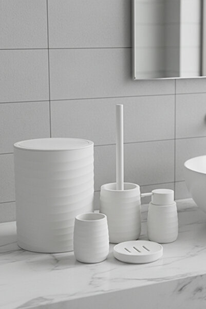 Vadi Olivia Soft Textured White 5 Piece Modern Acrylic Bathroom Set