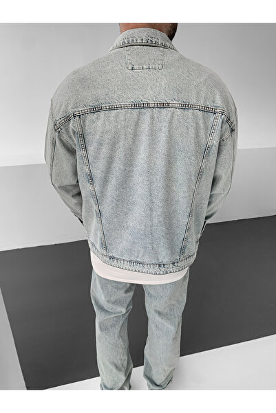 NO1 KONSEPT Jachetă de blugi cu nasturi, lavabilă, Ice Blue supradimensionat