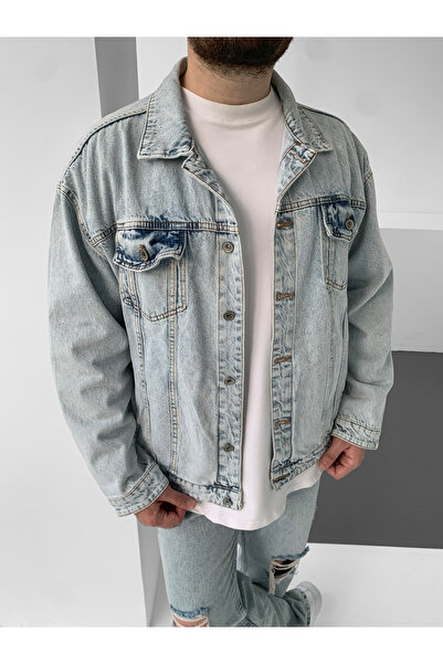 NO1 KONSEPT Jachetă de blugi cu nasturi, lavabilă, Ice Blue supradimensionat