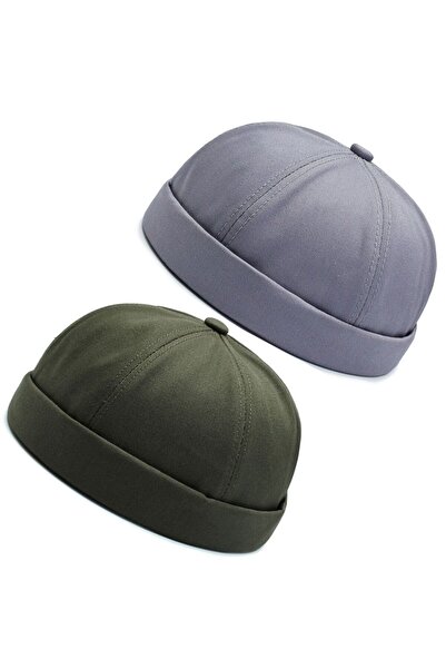 Rupen Kraft Set of 2 100% Cotton Cap Adjustable Docker Hat Summer Skullcap Hat Retro Hat Skullcap Hat
