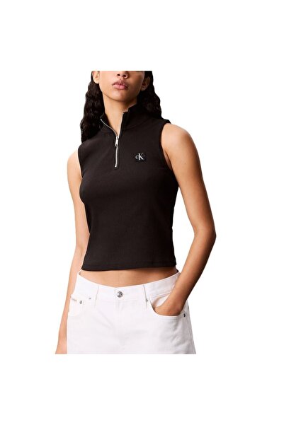 Calvin Klein Bluza cu fermoar A- WOVEN LABEL SL QZ TOP