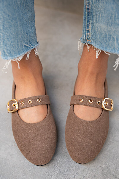 LAMİNTA Victor Bitter Brown Suede Gold Buckle Ballerinas