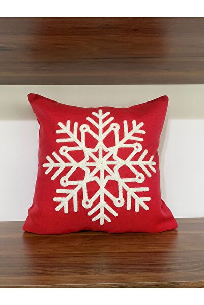 KIRLENTİM وسادة مبطنة بالقطيفة الحمراء مع نقش نمط ندفة الثلج - محشوة بالكامل