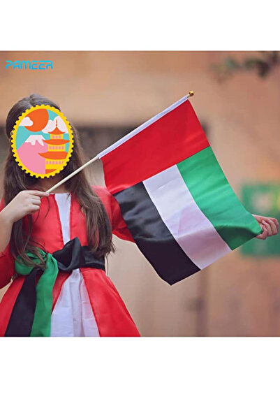 Generic 12 Pcs 25 x 20 CM UAE National Day Hand Held Flags with Wooden Handle