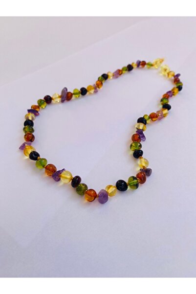 NİSSBEBE Certified Original Damla Amber Baby Kids Necklace (with Amethyst Stone) and Adult Turquoise Bracelet