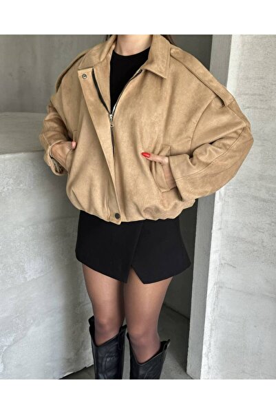moda çağdaş Yeni Sezon Oversize Süet Bomber Ceket