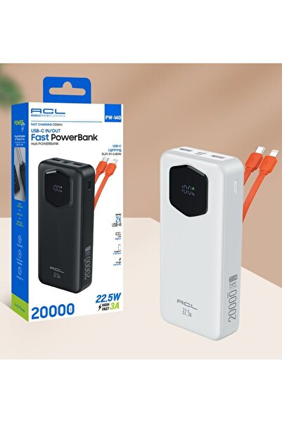 ACL PW-140 - 22.5W 3A 20.000mAh Hızlı Şarjlı Dahili Kablolu LCD Göstergeli Hızlı PowerBank