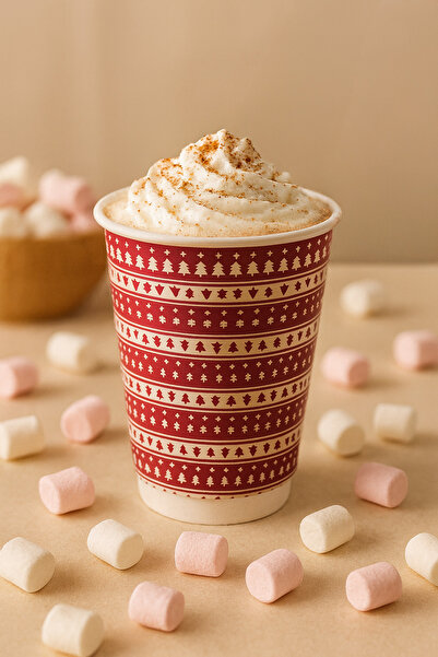 dandeliondesign Kış Temalı Çam Ağaç Desenli Karton Bardak 14 oz Sıcak İçecek , Çift Katlı, Dayanıklı Bardak 5 Adet