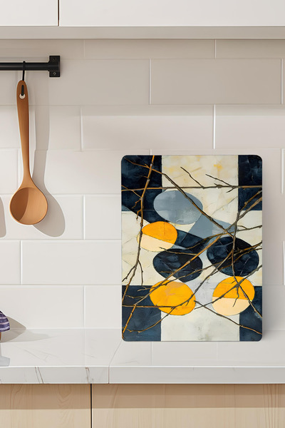 kutuTR Geometric Yellow and Navy Blue Pattern Tempered Glass Cutting Board 21...