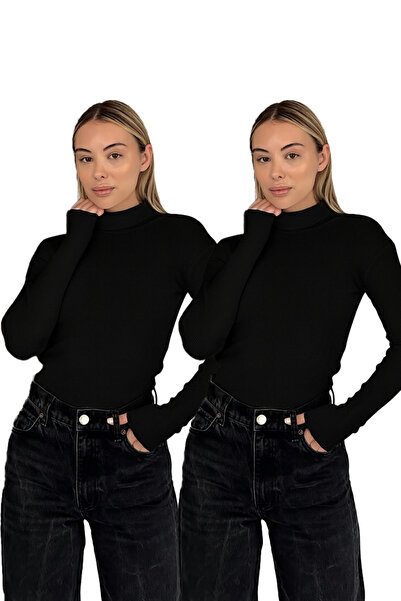 RDK Giyim Σετ 2 τεμαχίων πουλόβερ με ζιβάγκο από βαμβάκι Unisex - Μαύρο