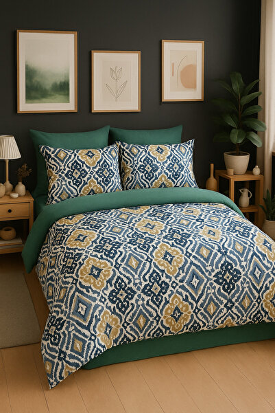 MyStory Home Double Duvet Cover Set with Elastic Fitted Sheet Marrakech Green