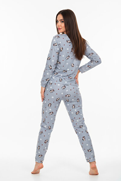 Bravie Crew Neck Suede Pajama Set 6009 Penguin Blue