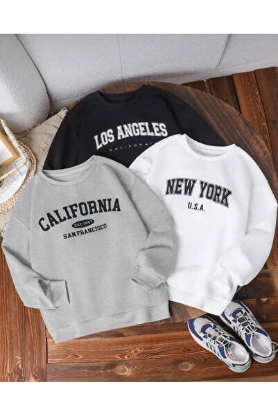 No Plan Hanorac triplu cu gât rotund, imprimat CALIFORNIA NEWYORK LOS ANGELES...