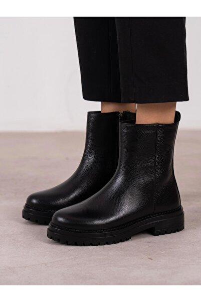 ECENİN BUTİĞİ Nia Siyah Hakiki Deri Kadın Bot