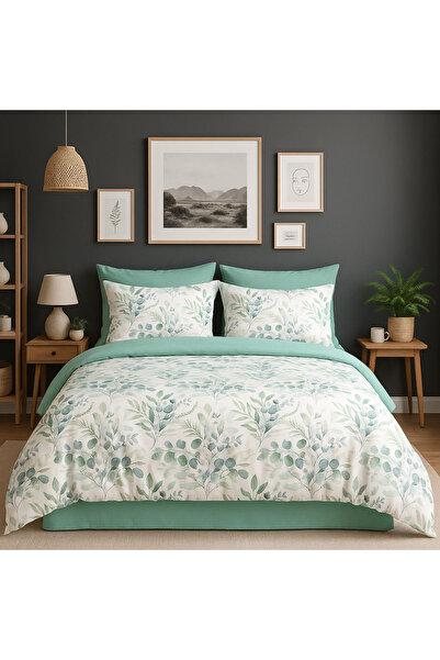 MyStory Home Set cuvertură de pat dublă cu cearșaf elastic Eucalipt verde deschis