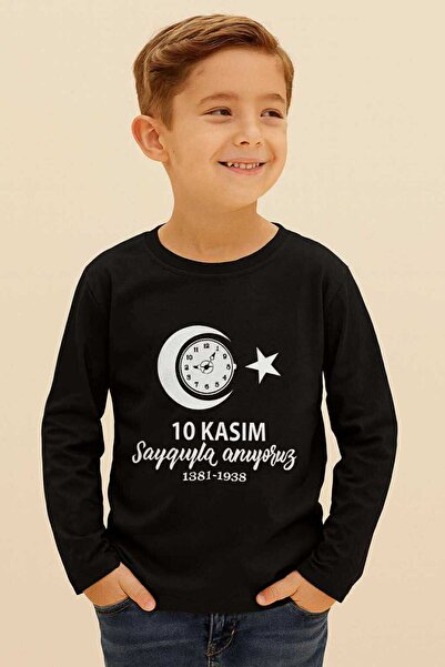 Herşey Nota 🖤   Unisex Uzunkol Black Ataturk November 10Th We Commemorate with Respect Show Costume T-Shirt