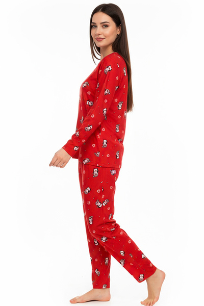 Bravie Crew Neck Suede Pajama Set 6005 Penguin Red
