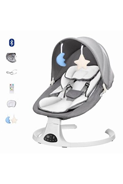 HHERESSY Electric Baby Swing – Multifunctional, Bluetooth, Remote, Toys, Sunshade (Grey/White)