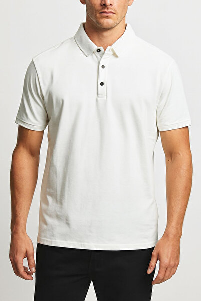 ARL White T-Shirt with Relief Collar and Snap Button Detail