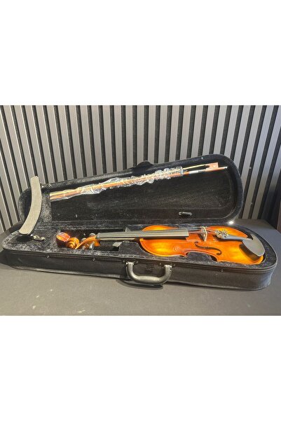 müzikhane 4/4 Parlak Antik Keman Kutu Yay Yastık ve Reçine 13 Yaş Üzeri