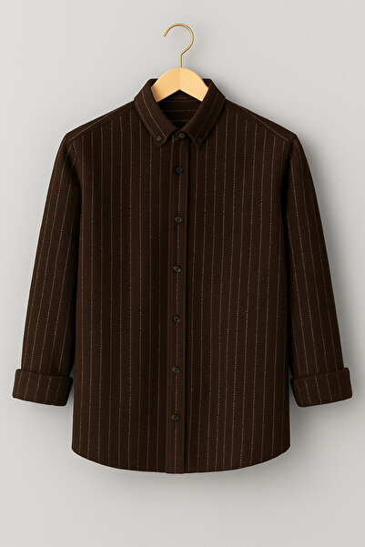 mavisima erkek giyimi Erkek Kahverengi Çizgili Oduncu Gömlek – Rahat Kalıp Yeni Sezon Kışlık Moda Trend
