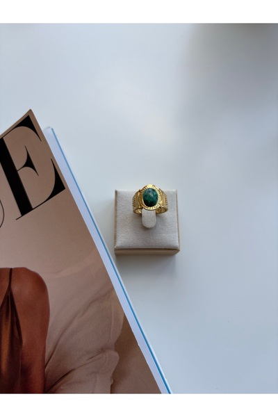 VİOLET ACCESSORİES YEŞİL KUVARS ETNİK YÜZÜK/ÇELİK